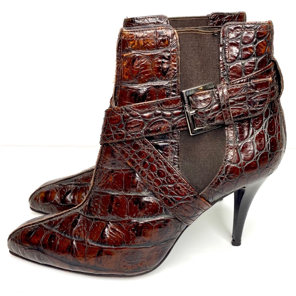 Donald J. Pliner Ankle Stiletto Booties Croc Skin